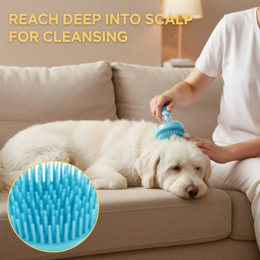 Transform Bath Time with the 2026 Universal 2-In-1 Pet Bath & Grooming Brush – Built-In Soap Dispenser for Effortless Cleaning and Gentle Massaging!