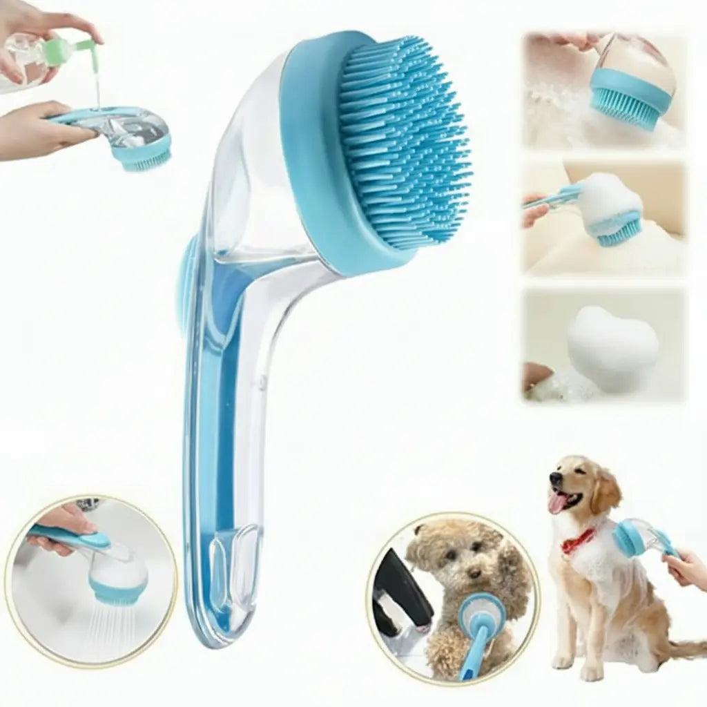 Transform Bath Time with the 2026 Universal 2-In-1 Pet Bath & Grooming Brush – Built-In Soap Dispenser for Effortless Cleaning and Gentle Massaging!