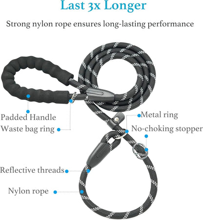 Durable Slip Lead Dog Leash, 1/2" X 6 FT, Black